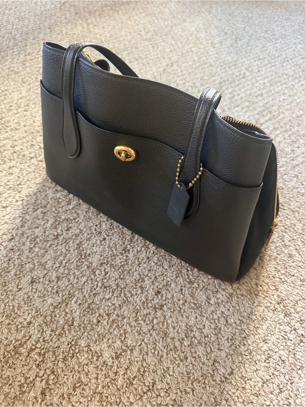 Coach Black Pebbled Leather Tote with Gold Turnlock - Picture 3 of 11